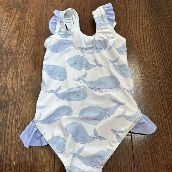 Millie loves lily Whimsical Blue and White One Piece Swimsuit with Ruffles - Picture 3 of 4